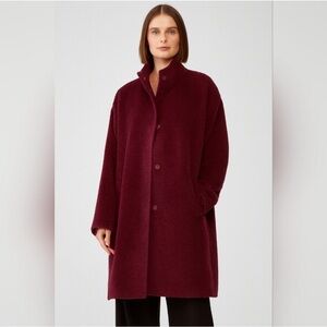 EILEEN FISHER Sheared Suri Alpaca Stand Collar Coat Cranberry / Deep Burgundy
